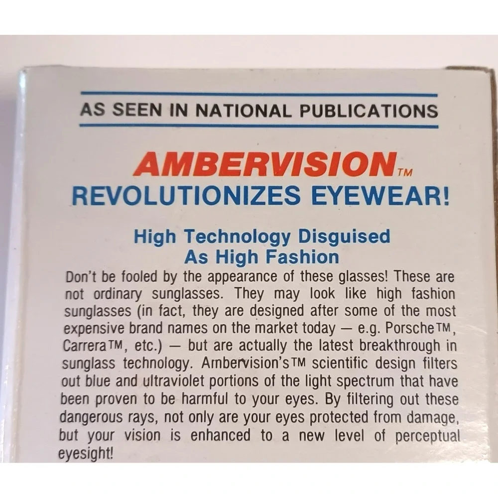 SEALED! Vintage 1980s As Seen On TV AmberVision UV Blue Ray Blocking Sunglasses